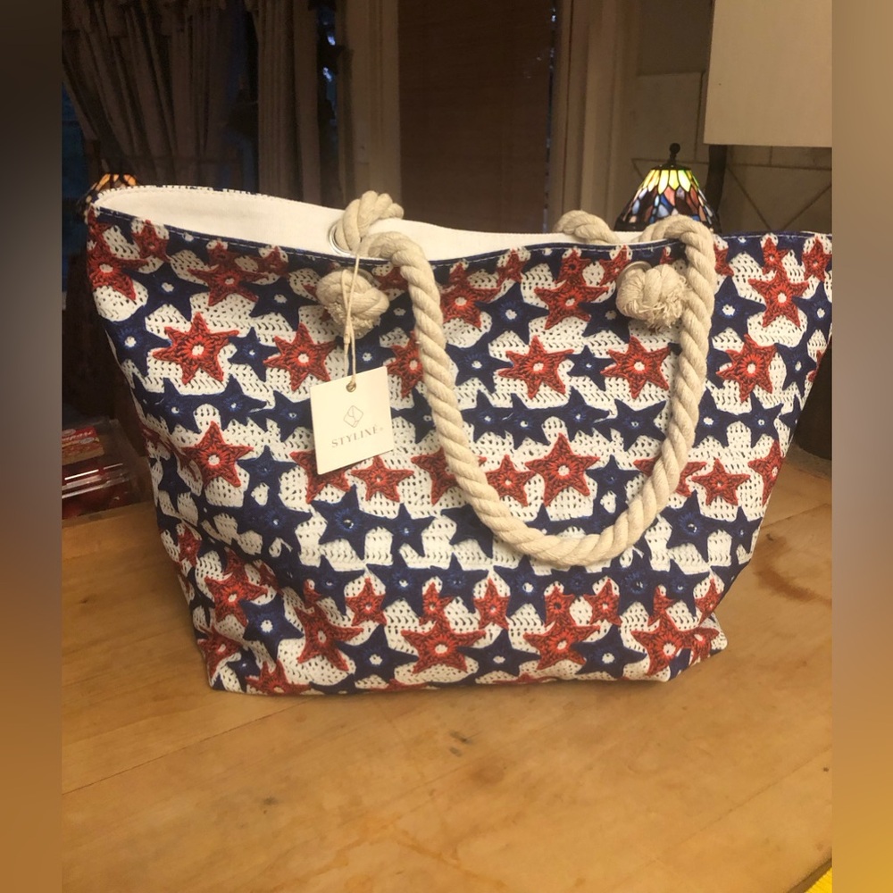 Red white and blue beach bag